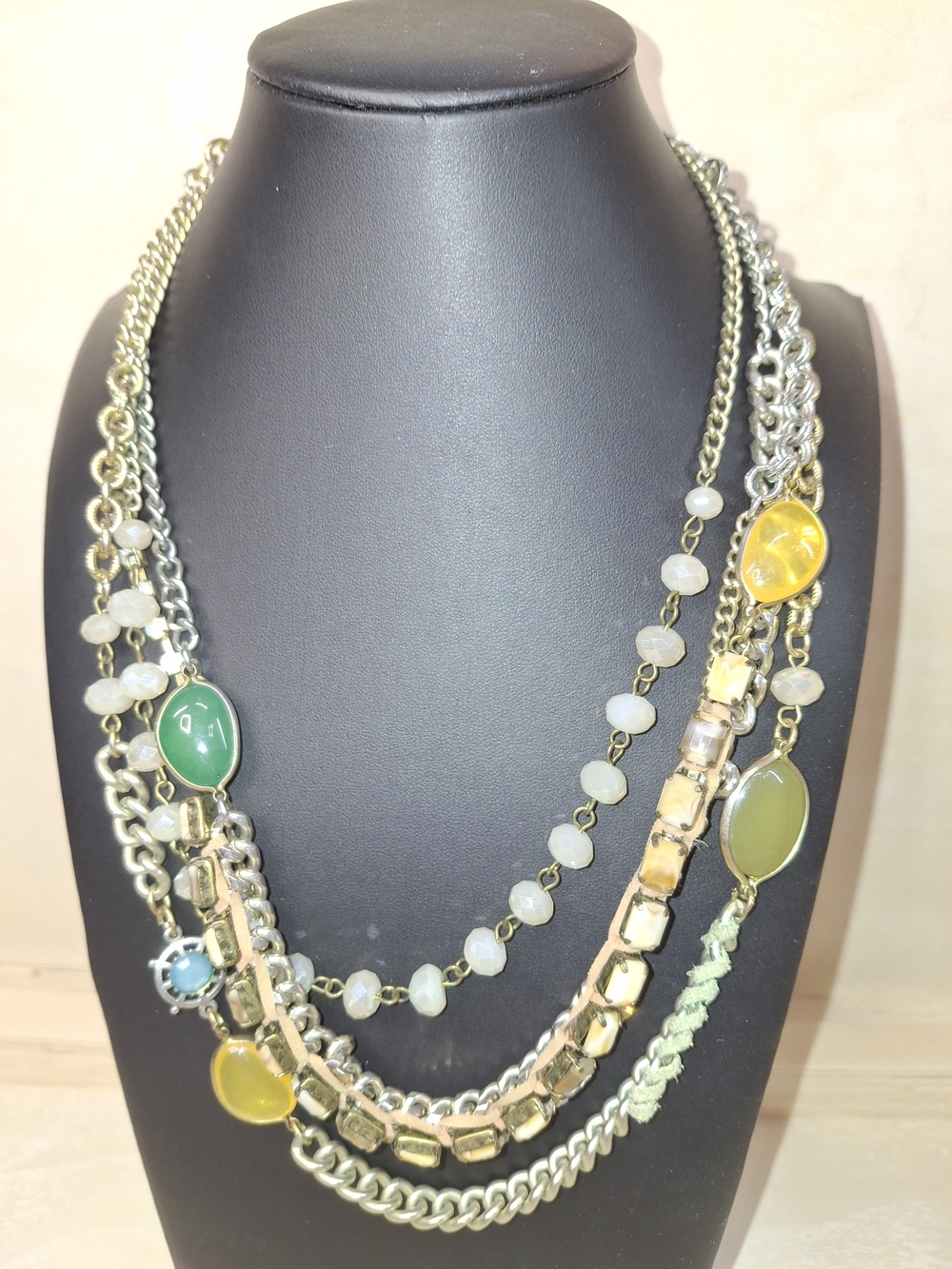 LoftbMulti-Strand Green and Yellow Gemstone Necklace